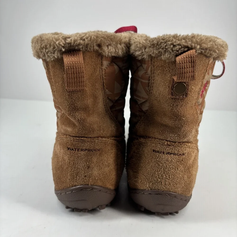 Columbia Women’s Brown Suede Quilted Winter Boots - Tan with Red Accents